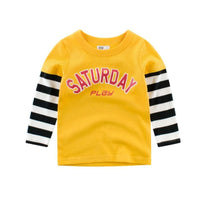 Boys Sunday Play Letter Printed Stripe Long Sleeves Shirt Wholesale Boy Clothes - PrettyKid