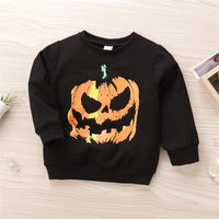 Boys Unisex Black Round Neck Printed Pumpkin Tops Boys Clothes Wholesale - PrettyKid