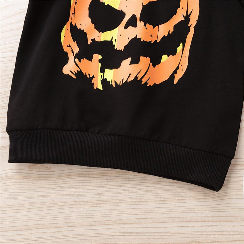 Boys Unisex Black Round Neck Printed Pumpkin Tops Boys Clothes Wholesale - PrettyKid