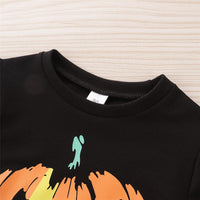 Boys Unisex Black Round Neck Printed Pumpkin Tops Boys Clothes Wholesale - PrettyKid