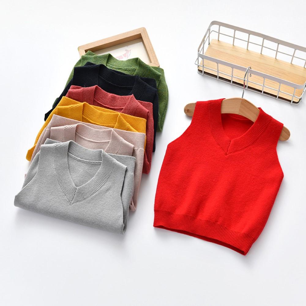Boys V-Neck Soild Sleeveless Knitting Top Wholesale Boy Clothing - PrettyKid