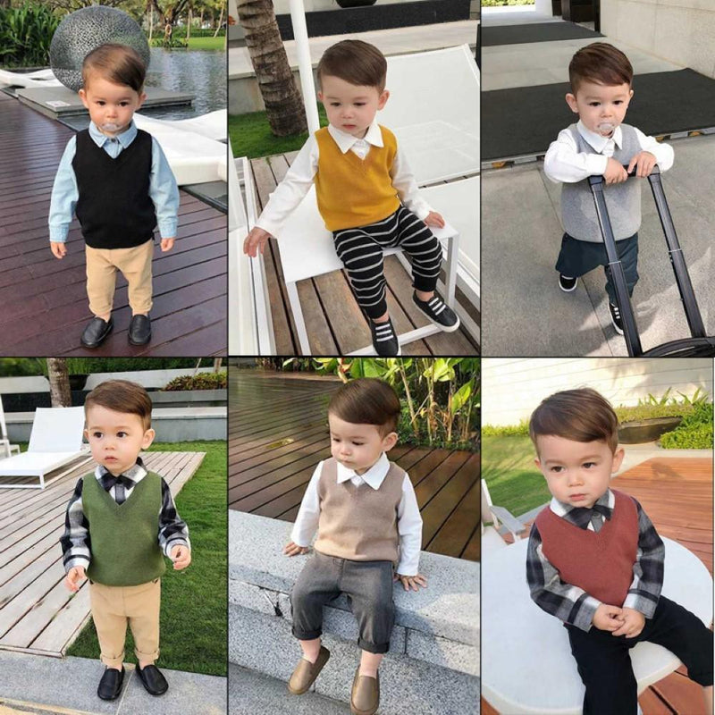 Boys V-Neck Soild Sleeveless Knitting Top Wholesale Boy Clothing - PrettyKid