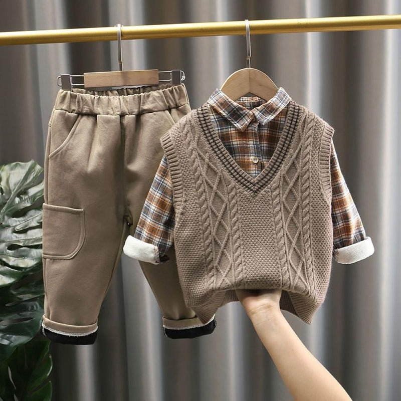 Boys V-Neck Vest Sweater Top & Pants Wholesale Boys Boutique Clothing - PrettyKid