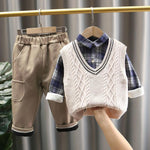 Boys V-Neck Vest Sweater Top & Pants Wholesale Boys Boutique Clothing - PrettyKid