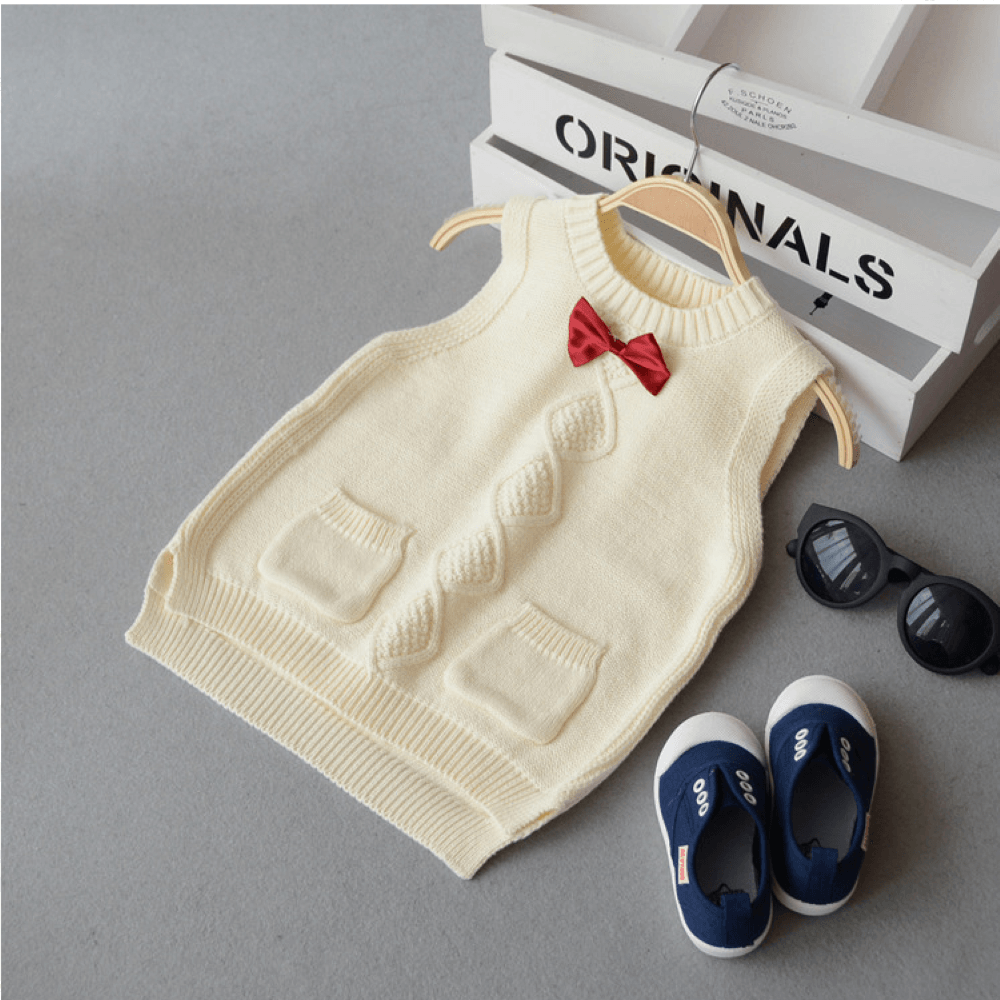 Boys V-neck Bowknot Twist Solid Sleeveless Vest Baby Boy Knit Romper - PrettyKid