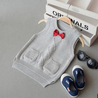 Boys V-neck Bowknot Twist Solid Sleeveless Vest Baby Boy Knit Romper - PrettyKid