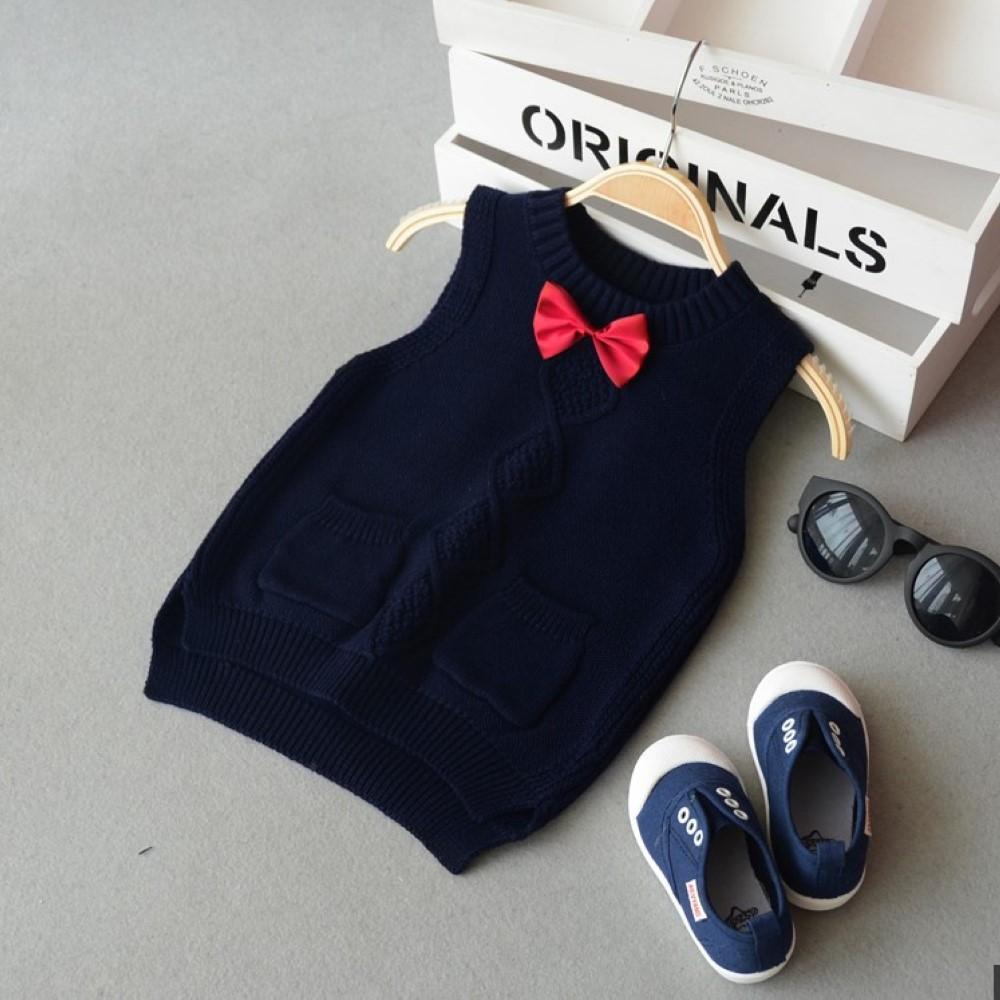 Boys V-neck Bowknot Twist Solid Sleeveless Vest Baby Boy Knit Romper - PrettyKid