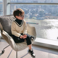 Boys V-Neck Splicing high Neck Sweater Little Boy Boutique Wholesale - PrettyKid