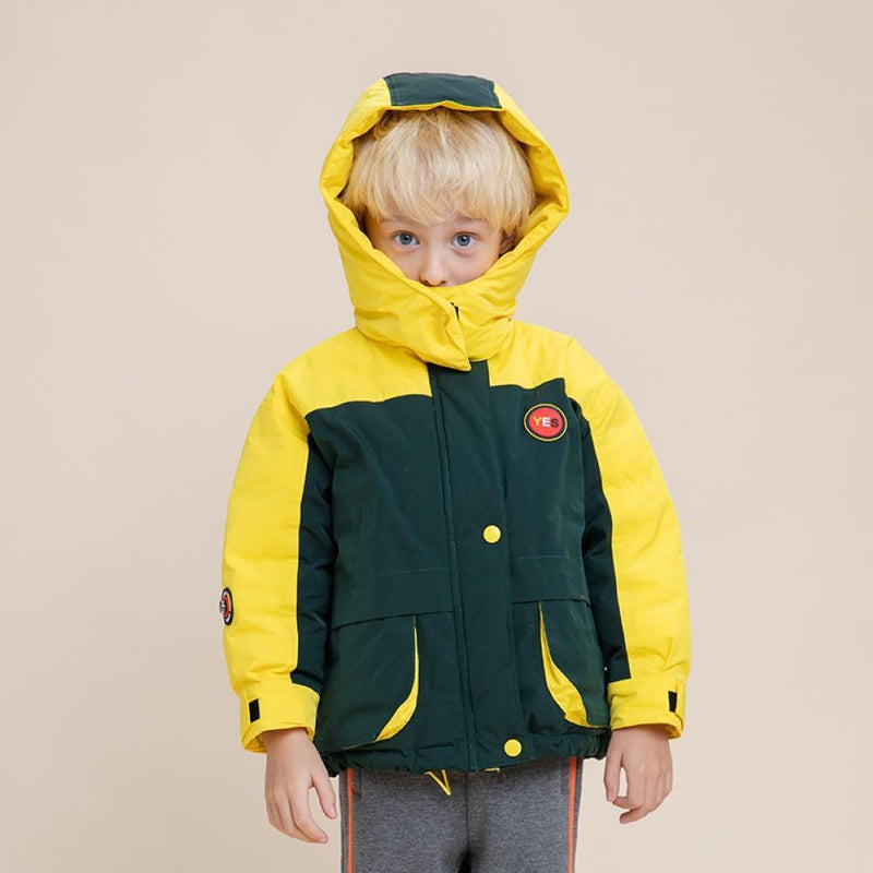 Boys Yes Letter Pattern Splicing Color Hooded Down Jacket Boys Clothes Wholesale - PrettyKid
