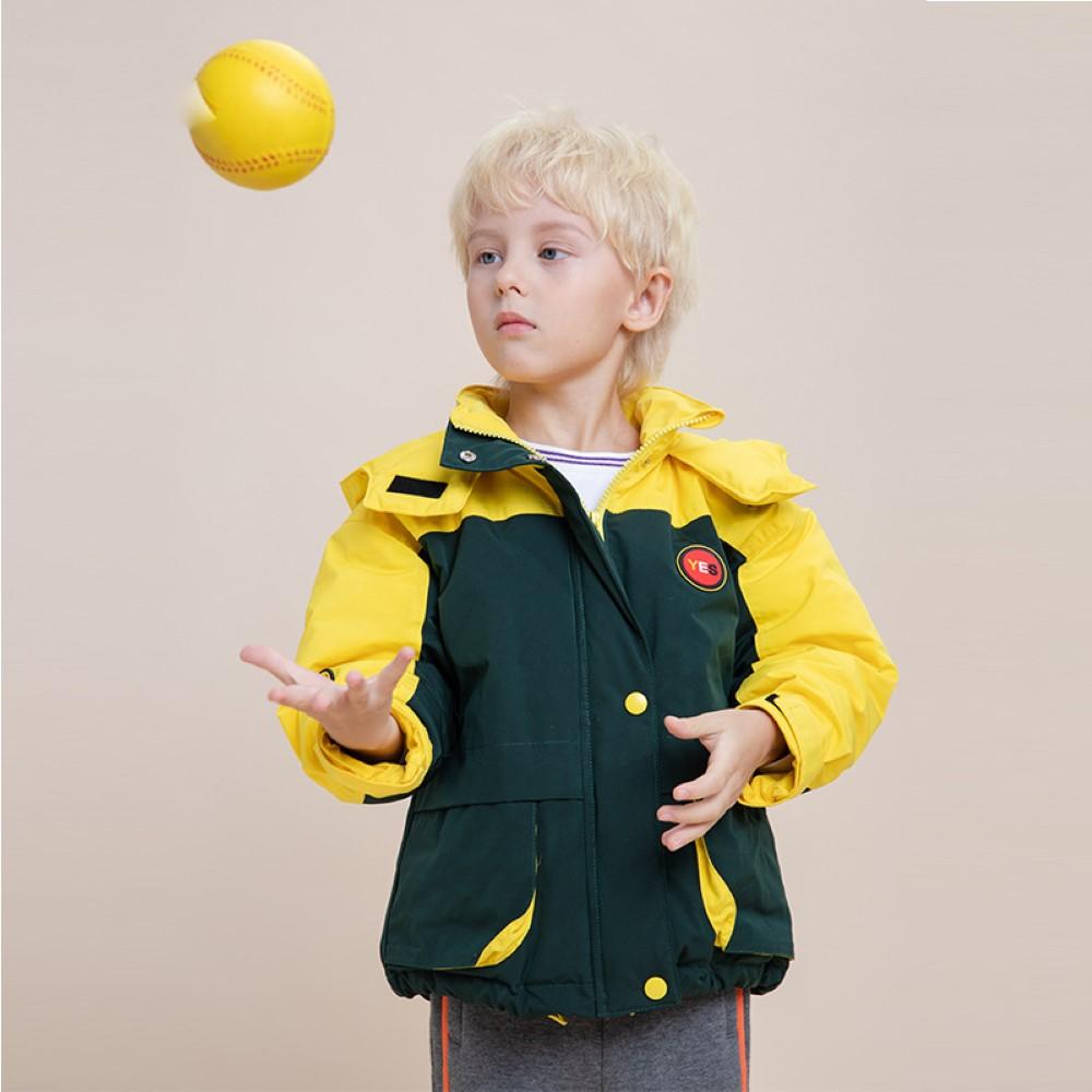 Boys Yes Letter Pattern Splicing Color Hooded Down Jacket Boys Clothes Wholesale - PrettyKid