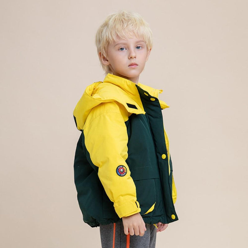Boys Yes Letter Pattern Splicing Color Hooded Down Jacket Boys Clothes Wholesale - PrettyKid