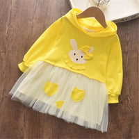 Girls Bunny Long-sleeve Hooded Tulle Dress - PrettyKid