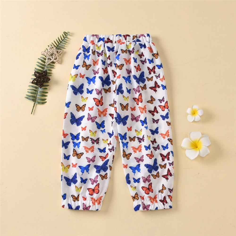 Girls Butterfly Cartoon Printed Casual Trousers Wholesale Childrens Clothing Suppliers - PrettyKid