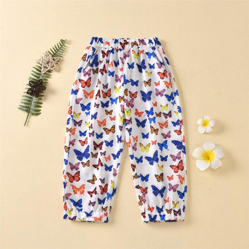 Girls Butterfly Cartoon Printed Casual Trousers Wholesale Childrens Clothing Suppliers - PrettyKid