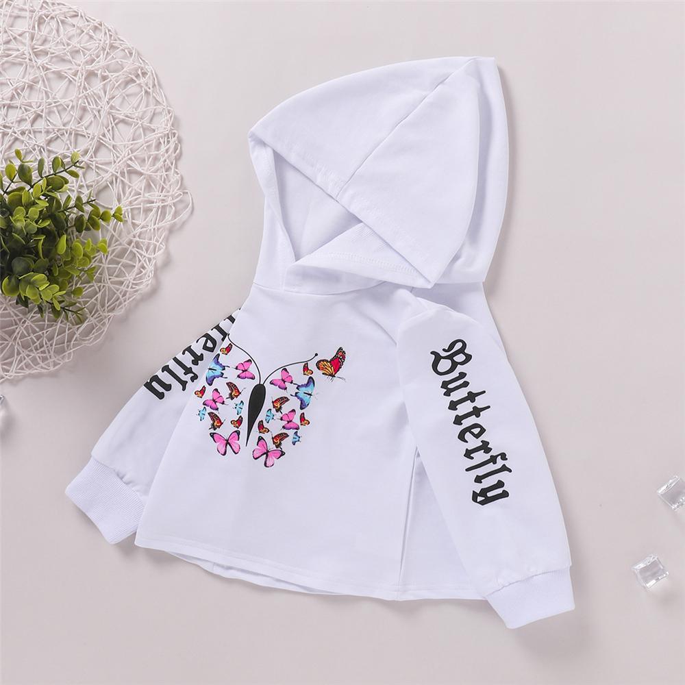 Girls Butterfly Cartoon Printed Long Sleeve Hooded T-Shirts Wholesale Girl Clothing - PrettyKid