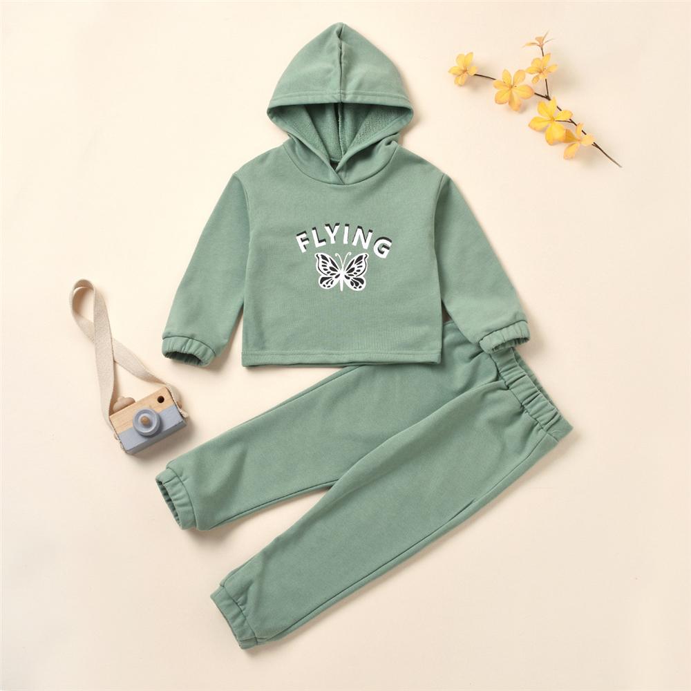 Girls Butterfly Flying Long Sleeve Hooded Top & Pants Baby Girl Boutique Clothing Wholesale - PrettyKid