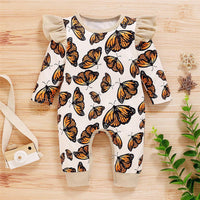 Baby Girls Butterfly Printed Crew Neck Romper Wholesale Baby Cloths - PrettyKid