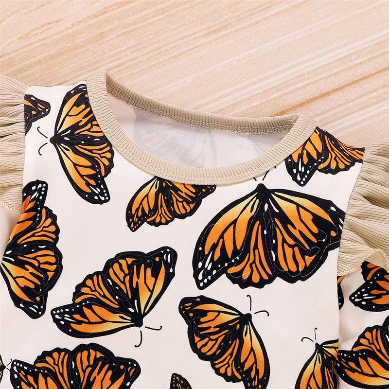 Baby Girls Butterfly Printed Crew Neck Romper Wholesale Baby Cloths - PrettyKid