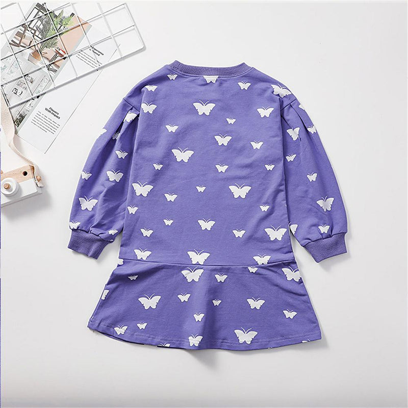 Girls Butterfly Printed Long Sleeve Fashion Dress Baby Girl Clothes Wholesale - PrettyKid