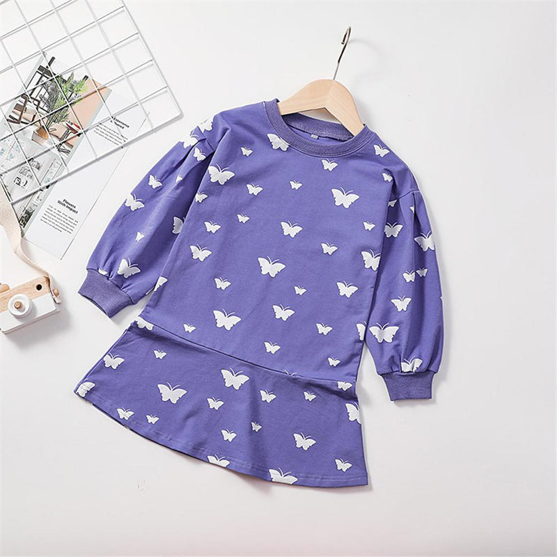 Girls Butterfly Printed Long Sleeve Fashion Dress Baby Girl Clothes Wholesale - PrettyKid