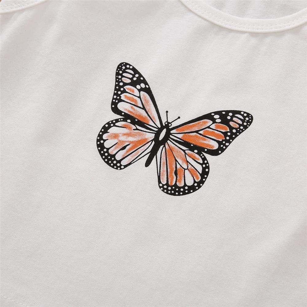Girls Butterfly Printed Sleeveless Top & Floral Skirt Child Apparel Wholesale - PrettyKid