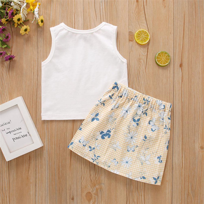 Girls Butterfly Printed Sleeveless Top & Floral Skirt Child Apparel Wholesale - PrettyKid