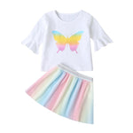 Baby Girls Butterfly Ruffle Tops & Colorful Skirts - PrettyKid