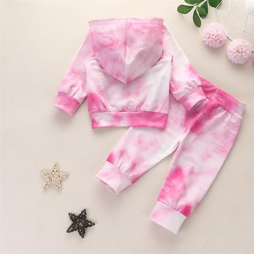 Girls Butterfly Tie Dye Long Sleeve Hooded Tops & Pants - PrettyKid