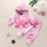 Girls Butterfly Tie Dye Long Sleeve Hooded Tops & Pants - PrettyKid