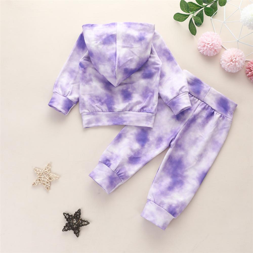 Girls Butterfly Tie Dye Long Sleeve Hooded Tops & Pants - PrettyKid