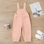 Girls Button Bow Decor Solid Color Loose Overalls Wholesale Girls - PrettyKid