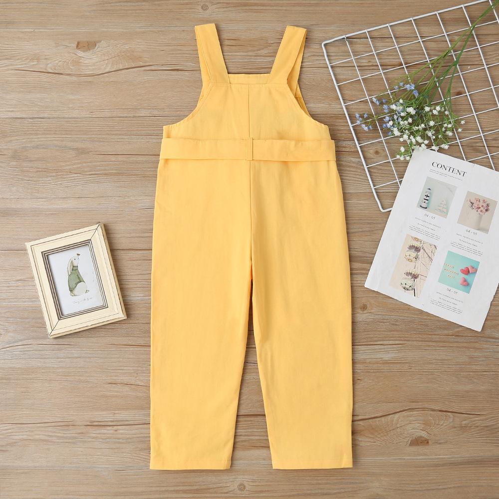 Girls Button Bow Decor Solid Color Loose Overalls Wholesale Girls - PrettyKid