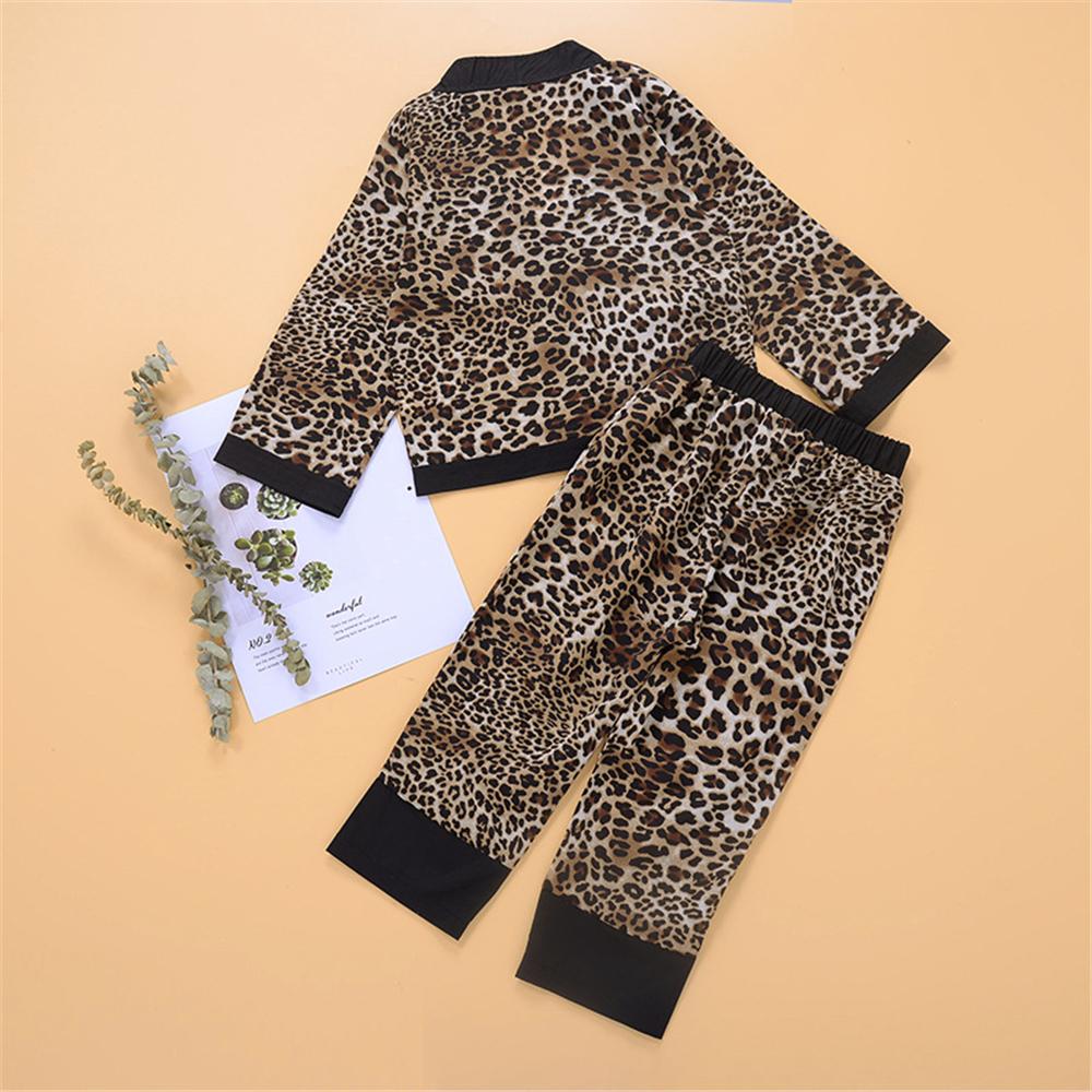 Girls Button Cardigan Leopard Long Sleeve Top & Trousers Girls Wholesale - PrettyKid