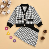 Toddler Girls Button Cardigan Plaid Long Sleeve Coat & Skirt Girl Wholesale - PrettyKid