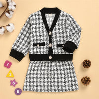 Toddler Girls Button Cardigan Plaid Long Sleeve Coat & Skirt Girl Wholesale - PrettyKid