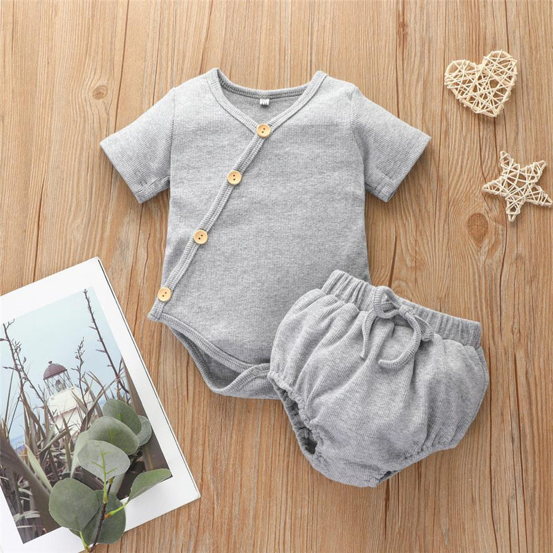 Baby Girls Button Cardigan Short Sleeve Romper & Shorts Baby clothes - PrettyKid