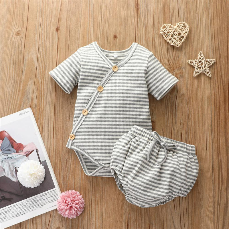 Baby Girls Button Cardigan Short Sleeve Romper & Shorts Baby clothes - PrettyKid