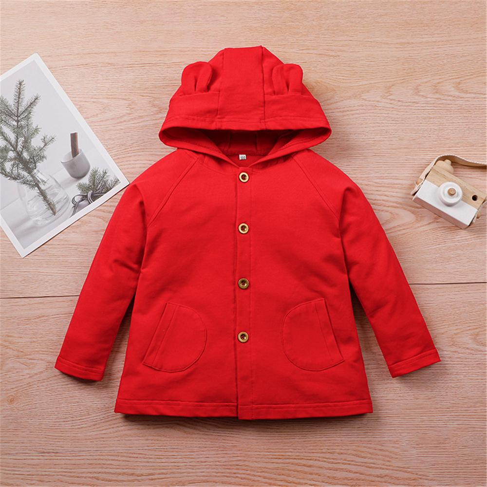 Girls Button Cardigan Solid Color Long Sleeve Hooded Coat Kids Wholesale Clothing - PrettyKid