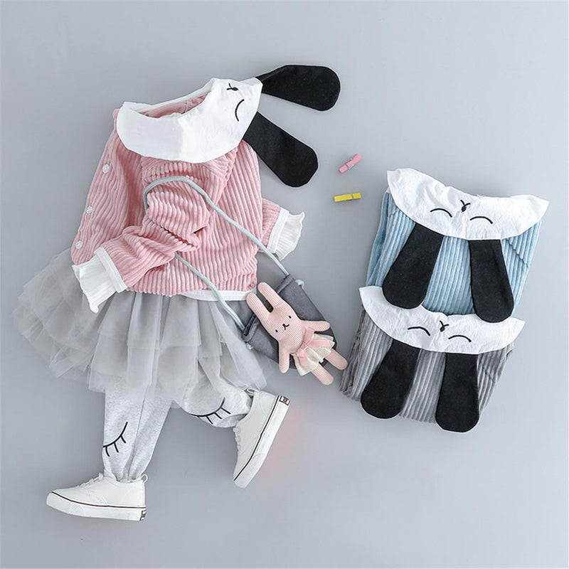 Girls Button Cartoon Rabbit Corduroy Top & Tulle Culottes - PrettyKid