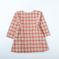 Girls Button Crew Neck Plaid Long Sleeve Dress - PrettyKid