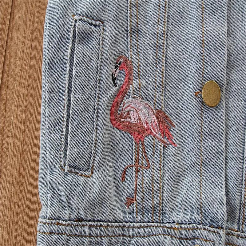 Girls Button Flamingo Long Sleeve Lapel Jacket Girls Clothing Wholesalers - PrettyKid