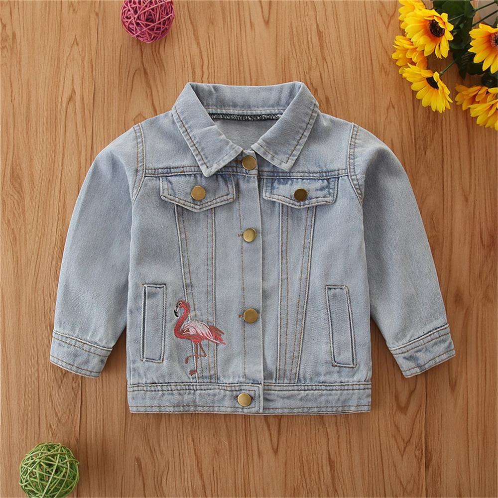 Girls Button Flamingo Long Sleeve Lapel Jacket Girls Clothing Wholesalers - PrettyKid