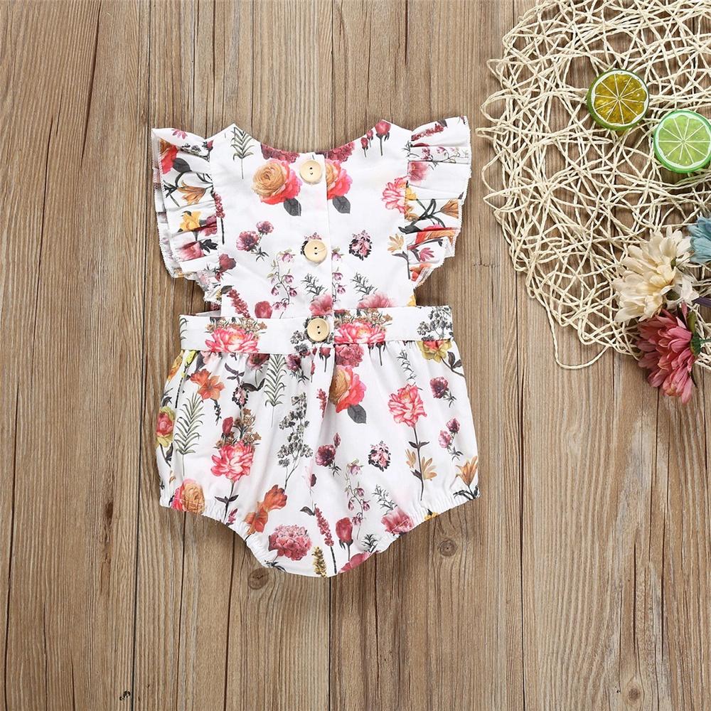 Baby Girls Button Floral Printed Flying Sleeve Romper boys boutique wholesale - PrettyKid