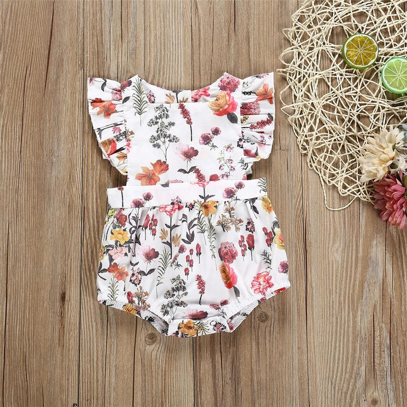 Baby Girls Button Floral Printed Flying Sleeve Romper boys boutique wholesale - PrettyKid