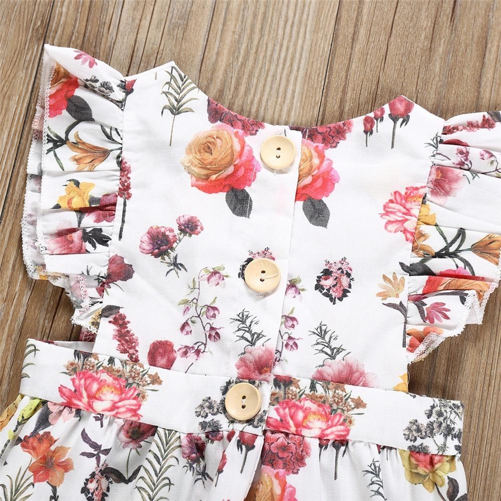 Baby Girls Button Floral Printed Flying Sleeve Romper boys boutique wholesale - PrettyKid