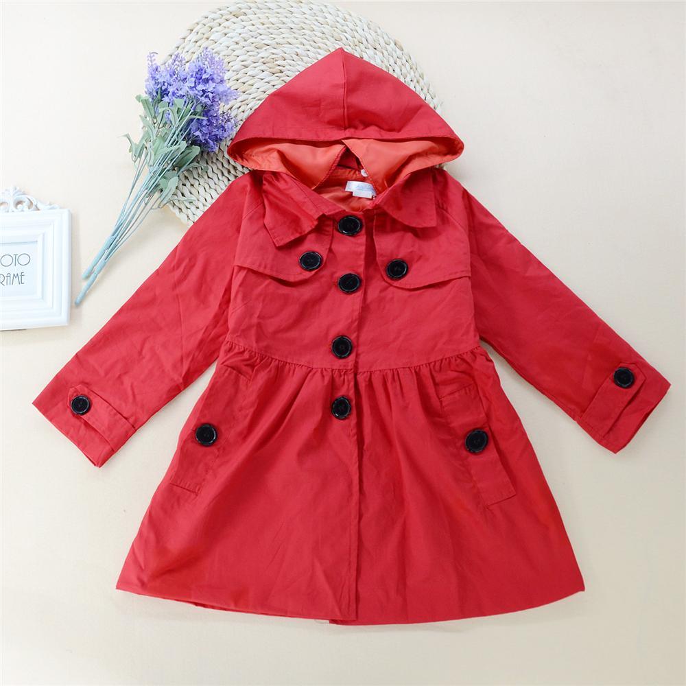 Toddler Girls Button Hooded Long Sleeve Coat Wholesale Clothing For Girls - PrettyKid