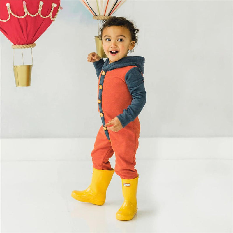 Baby Boys Button Hooded Long Sleeve Color Block Romper Babywear Wholesale - PrettyKid
