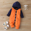 Baby Boys Button Hooded Long Sleeve Color Block Romper Babywear Wholesale - PrettyKid