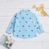 Boys Button Lapel Long Sleeve Cartoon Printed Shirt Boy Wholesale Clothing - PrettyKid