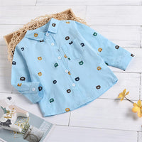 Boys Button Lapel Long Sleeve Cartoon Printed Shirt Boy Wholesale Clothing - PrettyKid